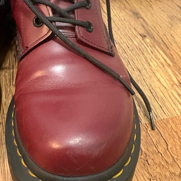 Dr. Martens Burgundy Leather Boots with Yellow Stitching - Picture 5 of 11